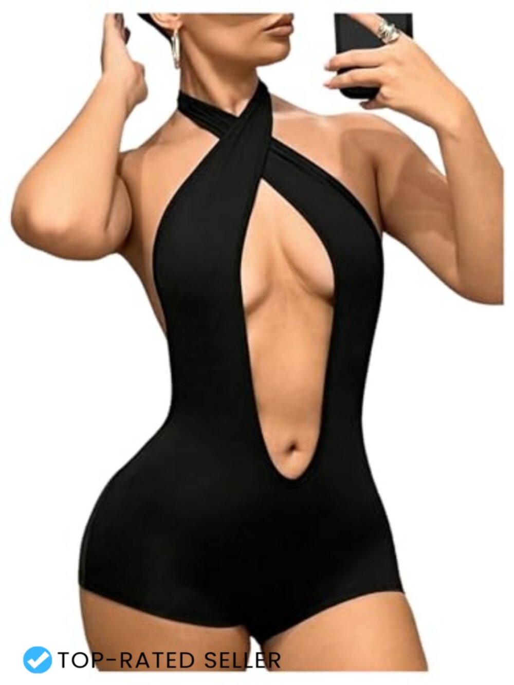 Women's Cut Out Halter Neck Backless Sleeveless Romper Club Party Rave